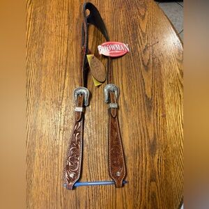 Horse Tack New Showman Brown Tooled Leather One Ear Headstall with Silver